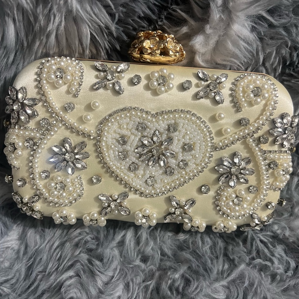 Ivory Pearl and Crystal Embellished Clutch